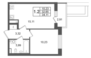 2 ккв (Евро) № 153 Корп.: 10 , Секция 4  в ЖК Univer City
