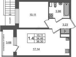 2 ккв (Евро) № 316 Корп.: 12 , Секция 10  в ЖК Univer City
