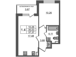 2 ккв (Евро) № 114 Корп.: 8 , Секция 4  в ЖК Univer City