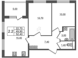 3 ккв (Евро) № 39 Корп.: 2 , Секция 1  в ЖК Univer City