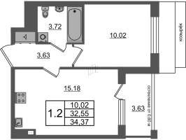 2 ккв (Евро) № 141 Корп.: 11 , Секция 4  в ЖК Univer City