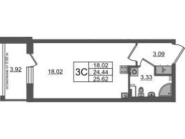 Студия № 15 Корп.: 12 , Секция 1  в ЖК Univer City