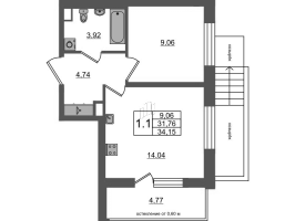 1 ккв № 275 Корп.: 11 , Секция 7  в ЖК Univer City