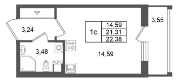 Студия № 324 Корп.: 7 , Секция 8  в ЖК Univer City
