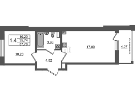2 ккв (Евро) № 132 Корп.: 12 , Секция 4  в ЖК Univer City