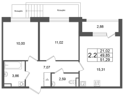 3 ккв (Евро) № 227 Корп.: 9 , Секция 7  в ЖК Univer City