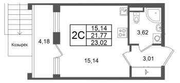 Студия № 58 Корп.: 10 , Секция 2  в ЖК Univer City