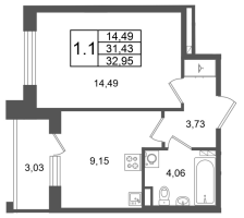 1 ккв № 70 Корп.: 10 , Секция 2  в ЖК Univer City