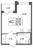 Студия № 118 Корп.: 9 , Секция 3  в ЖК Univer City