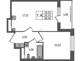 2 ккв (Евро) № 97 Корп.: 12 , Секция 3  в ЖК Univer City