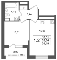 2 ккв (Евро) № 90 Корп.: 9 , Секция 3  в ЖК Univer City