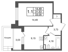 1 ккв № 59 Корп.: 10 , Секция 2  в ЖК Univer City