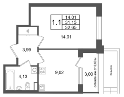 1 ккв № 120 Корп.: 9 , Секция 4  в ЖК Univer City