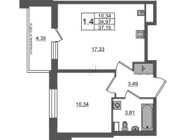 2 ккв (Евро) № 92 Корп.: 12 , Секция 3  в ЖК Univer City