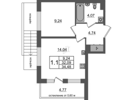 1 ккв № 329 Корп.: 11 , Секция 9  в ЖК Univer City
