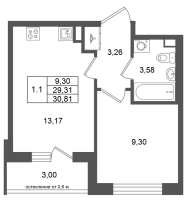 1 ккв № 400 Корп.: 7 , Секция 11  в ЖК Univer City