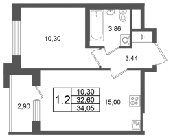 2 ккв (Евро) № 8 Корп.: 10 , Секция 1  в ЖК Univer City