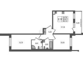 3 ккв (Евро) № 354 Корп.: 12 , Секция 11  в ЖК Univer City