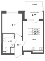 1 ккв № 53 Корп.: 7 , Секция 2  в ЖК Univer City