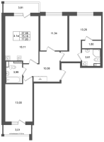 4 ккв (Евро) № 411 Корп.: 7 , Секция 11  в ЖК Univer City