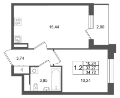 2 ккв (Евро) № 237 Корп.: 10 , Секция 6  в ЖК Univer City