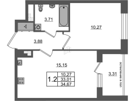 1 ккв № 112 Корп.: 11 , Секция 3  в ЖК Univer City