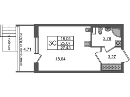 Студия № 404 Корп.: 11 , Секция 11  в ЖК Univer City