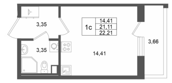 Студия № 14 Корп.: 7 , Секция 1  в ЖК Univer City