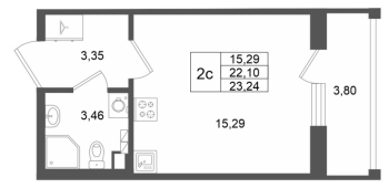 Студия № 56 Корп.: 7 , Секция 2  в ЖК Univer City