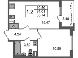 2 ккв (Евро) № 212 Корп.: 6 , Секция 6  в ЖК Univer City