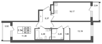 3 ккв (Евро) № 325 Корп.: 7 , Секция 8  в ЖК Univer City