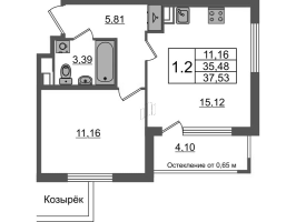 2 ккв (Евро) № 214 Корп.: 5 , Секция 6  в ЖК Univer City