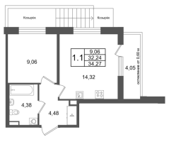 1 ккв № 119 Корп.: 9 , Секция 4  в ЖК Univer City