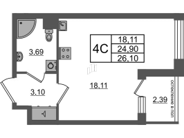 Студия № 125 Корп.: 11 , Секция 4  в ЖК Univer City