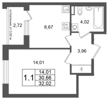 1 ккв № 5 Корп.: 9 , Секция 1  в ЖК Univer City
