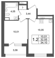 2 ккв (Евро) № 114 Корп.: 9 , Секция 3  в ЖК Univer City