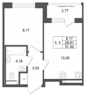 1 ккв № 65 Корп.: 7 , Секция 2  в ЖК Univer City
