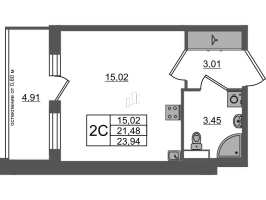 Студия № 174 Корп.: 12 , Секция 5  в ЖК Univer City