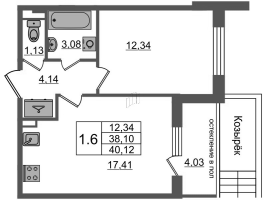 2 ккв (Евро) № 117 Корп.: 8 , Секция 4  в ЖК Univer City