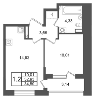 1 ккв № 164 Корп.: 10 , Секция 4  в ЖК Univer City