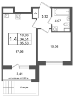 2 ккв (Евро) № 94 Корп.: 10 , Секция 3  в ЖК Univer City