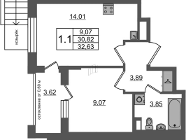 1 ккв № 237 Корп.: 11 , Секция 6  в ЖК Univer City