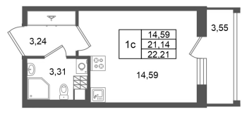 Студия № 342 Корп.: 7 , Секция 8  в ЖК Univer City