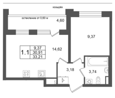 1 ккв № 385 Корп.: 10 , Секция 11  в ЖК Univer City