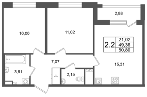 3 ккв (Евро) № 237 Корп.: 9 , Секция 7  в ЖК Univer City