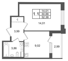 2 ккв (Евро) № 144 Корп.: 9 , Секция 4  в ЖК Univer City