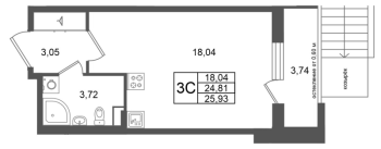 Студия № 265 Корп.: 10 , Секция 7  в ЖК Univer City