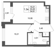 2 ккв (Евро) № 7 Корп.: 7 , Секция 1  в ЖК Univer City