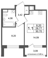 1 ккв № 112 Корп.: 9 , Секция 3  в ЖК Univer City