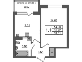 1 ккв № 56 Корп.: 11 , Секция 2  в ЖК Univer City